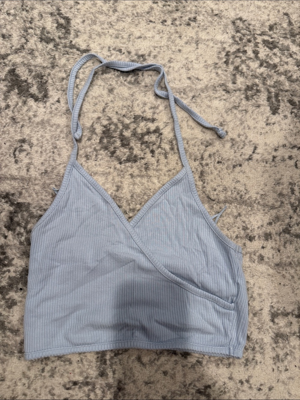 Garage Light Blue Ribbed Wrap Crop Top